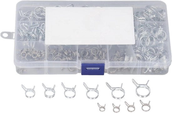 Kit di Slangklem Metalliche a Doppia Fili per Agricoltura e Auto - Assortimento da 150 pezzi con Alta Resistenza.