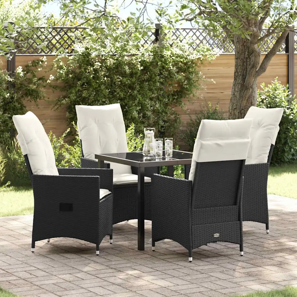 Set da Pranzo per Giardino con cuscino 5 pcs Nero polyrattan
