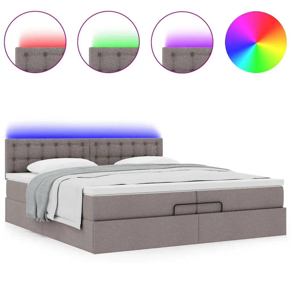 Struttura Letto Pouf con Materassi Tortora 200x200 cm Tessuto 3312503
