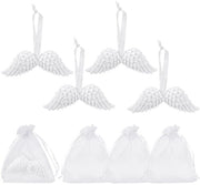 Decorazione di Natale 8 pezzi - Ornamenti di Selenite Naturali - Decorazione Appesa - Ali Bianche - Cestelli di Fate - 10,5 cm