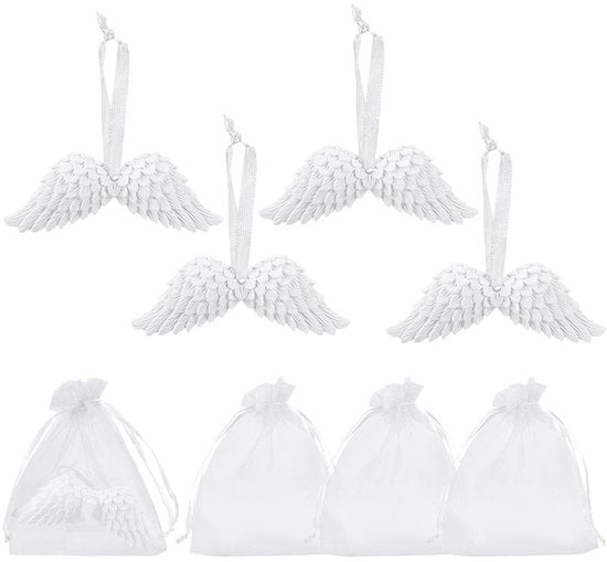 Decorazione di Natale 8 pezzi - Ornamenti di Selenite Naturali - Decorazione Appesa - Ali Bianche - Cestelli di Fate - 10,5 cm