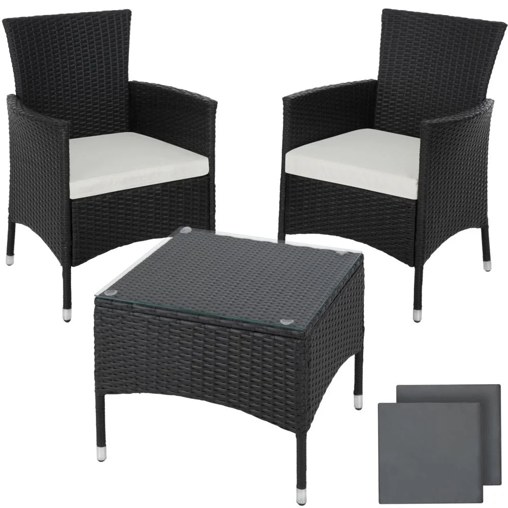 Set di mobili da giardino in vimini sintetico a 2 posti con 2 set di coperture nere 2108068