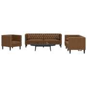 Divani Chesterfield 3pz Cuscini Marrone Similpelle Scamosciata