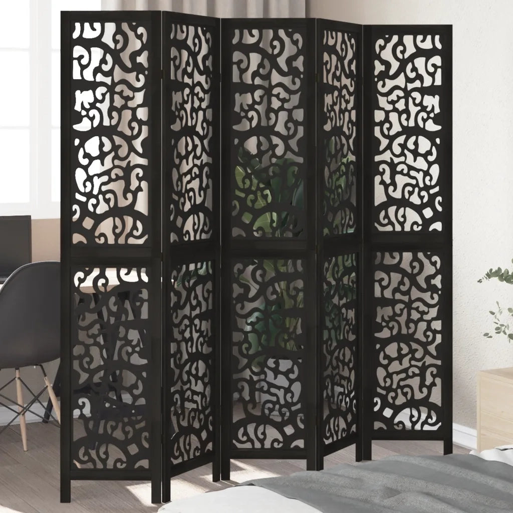 Divisorio Ambienti | Divider per stanze | Paravento 5 Pannelli Nero Legno Massello di Paulownia