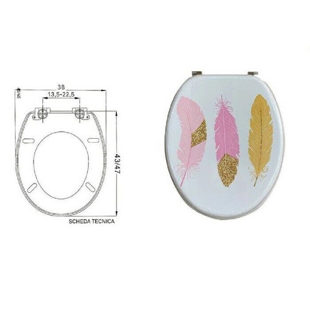 Trade Shop - Copriwater Copri Water Sedile Wc Bagno Universale Cerniere Acciaio Piume 59127 -        3,5