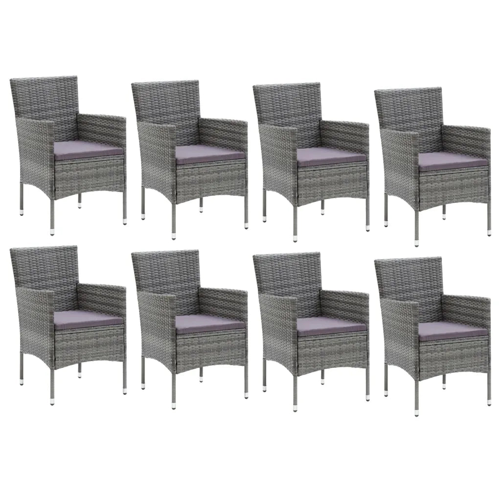 Set Pranzo da Giardino 9 pz con Cuscini in Polyrattan Grigio cod mxl 39711
