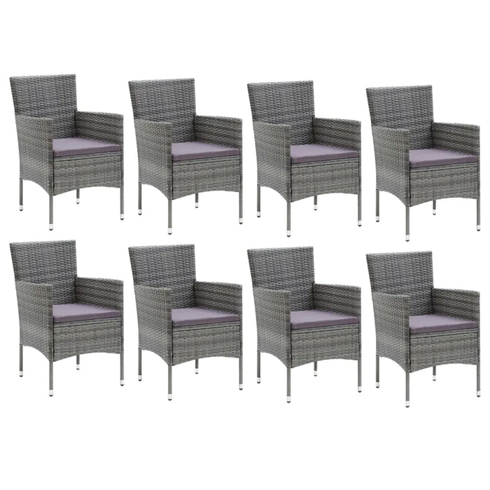 Set Pranzo da Giardino 9 pz con Cuscini in Polyrattan Grigio cod mxl 39711