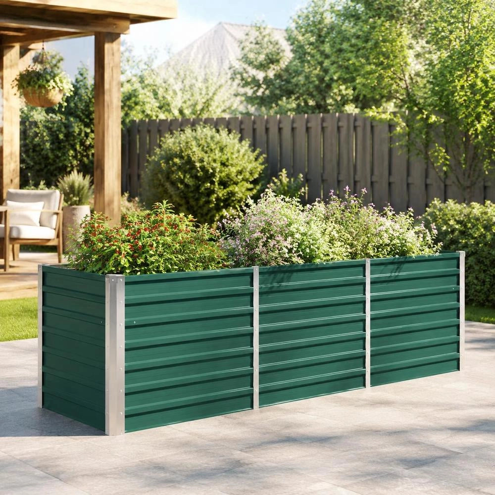 Garden Raised Bed Galvanized Steel 240x80x77 Cm Green
