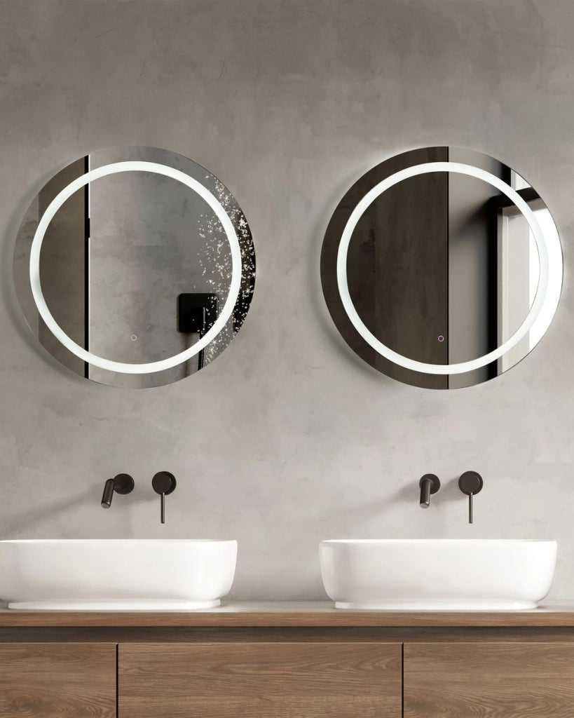 Specchio da muro rotondo color argento con LED ø 79 cm stile moderno contemporaneo bagno illuminazione