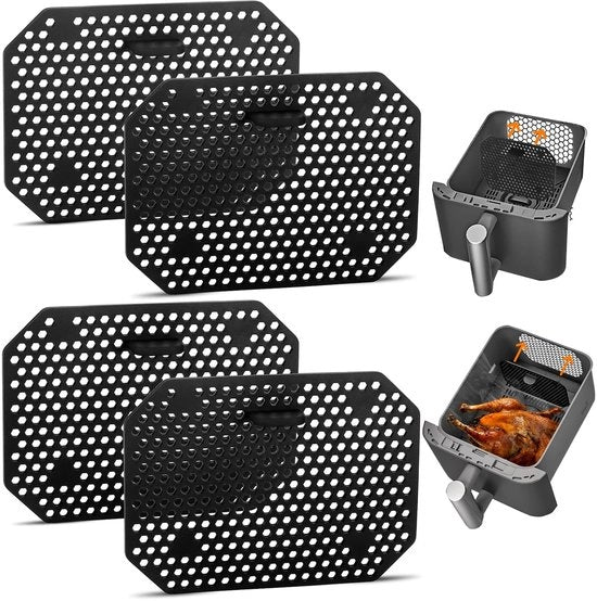 Accessori per Air Fryer - 4 Stuks - Silicone - Resistente al Calore - Dimensioni 11,5 × 8,5 cm - Estensione della Vita Utensile - Protezione da Spatole