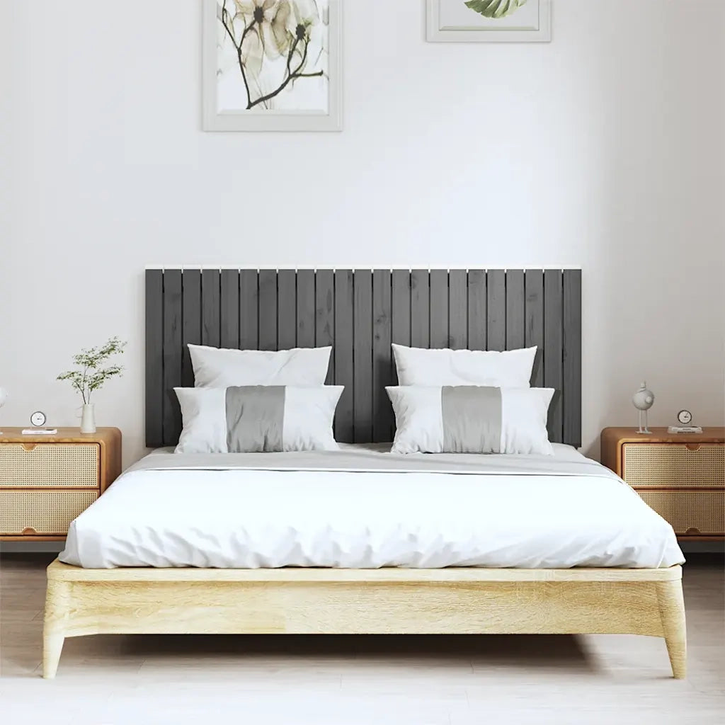 Testiera | Testata da Parete Grigia 147x3x60 cm in Legno Massello di Pino