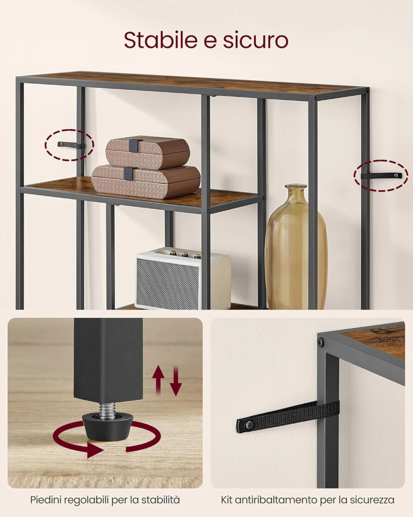 VASAGLE Libreria, Scaffale a 4 Ripiani, 30 x 100 x 103 cm, Scaffale Autoportante, per Soggiorno, Ufficio, Camera da Letto, Cucina, Marrone Vintage e Nero Inchiostro LLS134B01V1