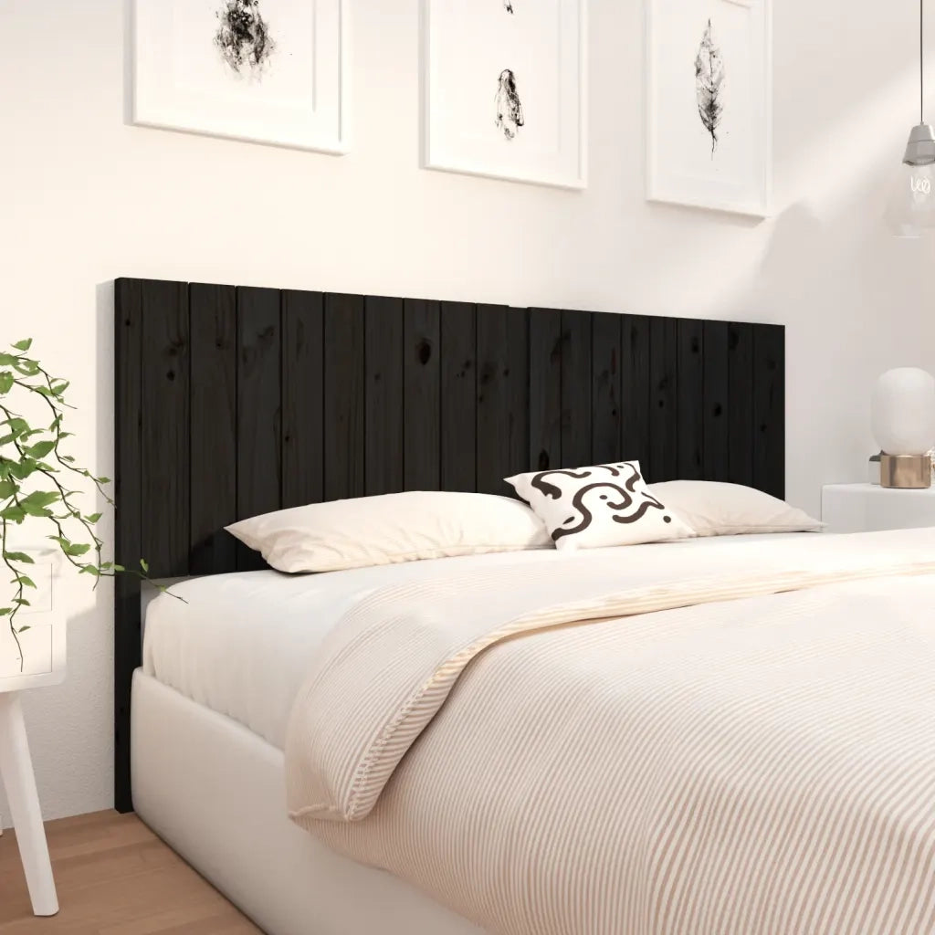 Testiera per Letto Nera 185,5x4x100cm in Legno Massello di Pino