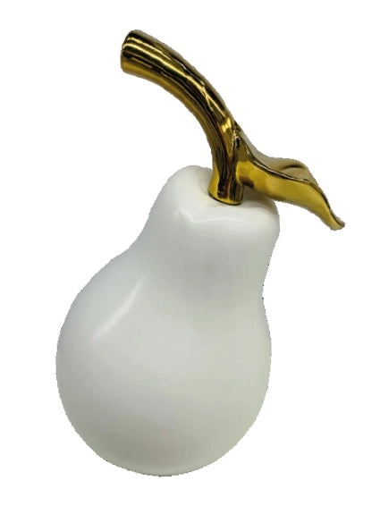Decorazione Casa Ufficio Pera in Ceramica Bianca Opaco e Oro 42 cm