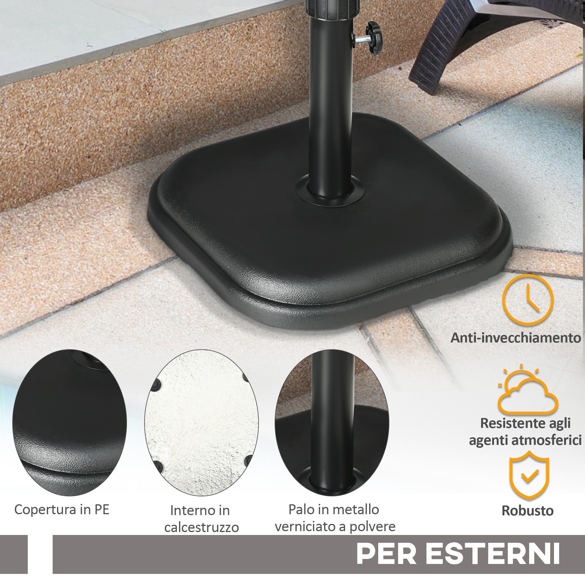 Base per Ombrellone da Giardino in Plastica e Cemento da 11kg 36x36x31cm Nero