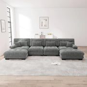 Divano Angolare Modulare a U 4 Posti con Poggiapiedi ¨C MINIMAL ¨C Chenille Grigio