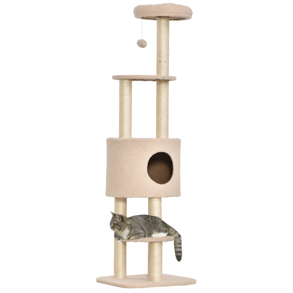 Albero Tiragraffi per Gatti con Cuccia e Casetta ¨C Zephmum ¨C Beige, Legno