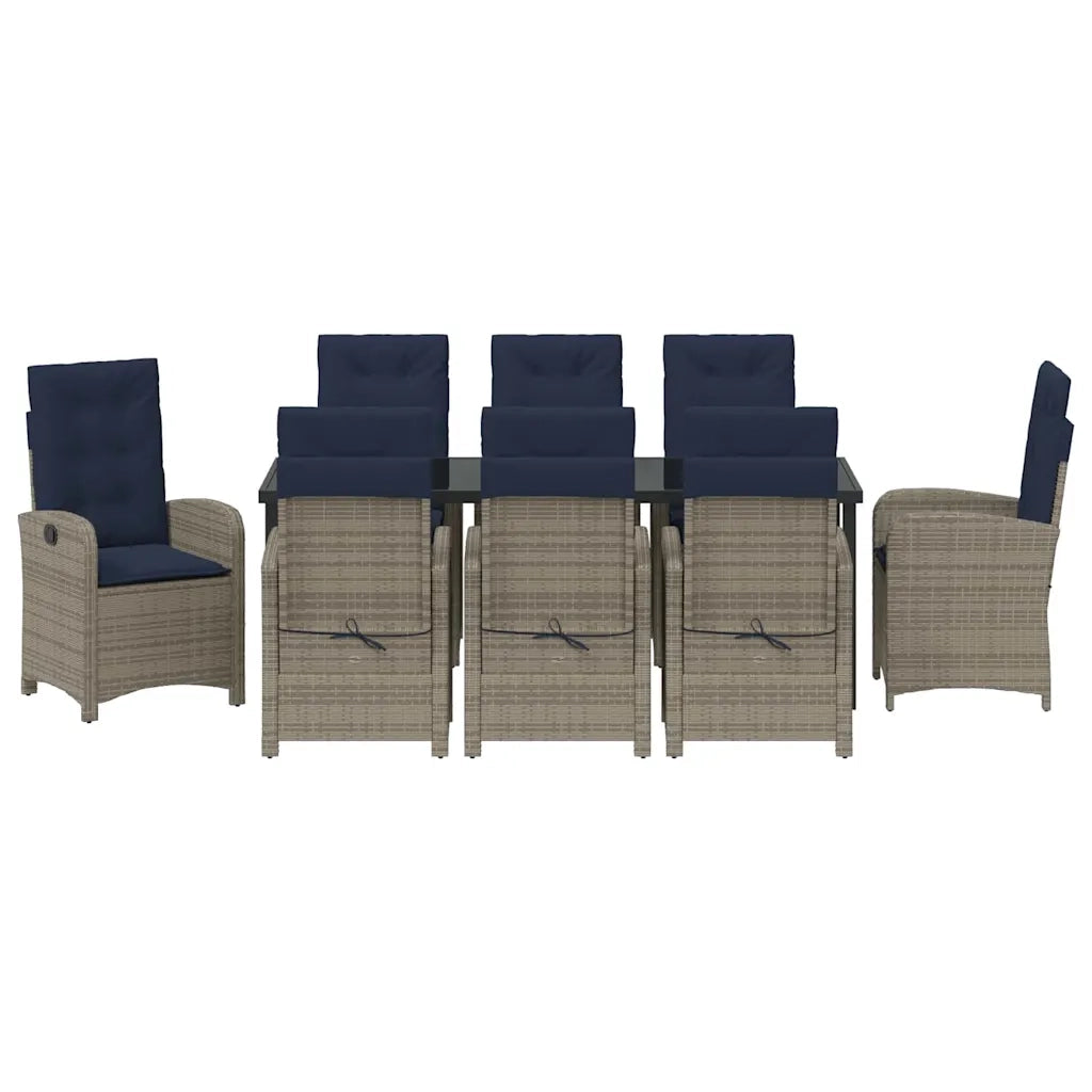 vidaXL Set da Pranzo per Giardino 9 pcs Grigio polyrattan