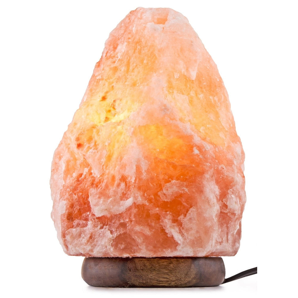 Trade Shop - Lampada Pietra Di Sale Himalayano Con Base In Cedro Allevia Stress Purifica Aria -