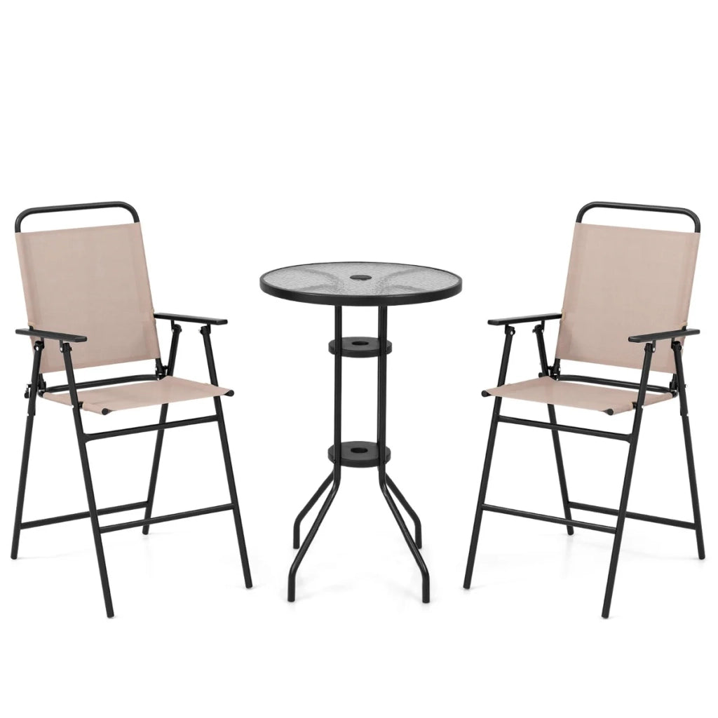 Set di 3 mobili da bar per esterni 60 x 60 x 92 cm 2 comode sedie pieghevoli con braccioli atmosfera accogliente tessuto beige 20_0021128