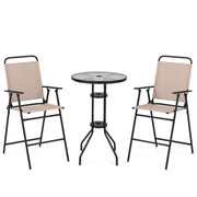 Set di 3 mobili da bar per esterni 60 x 60 x 92 cm 2 comode sedie pieghevoli con braccioli atmosfera accogliente tessuto beige 20_0021128