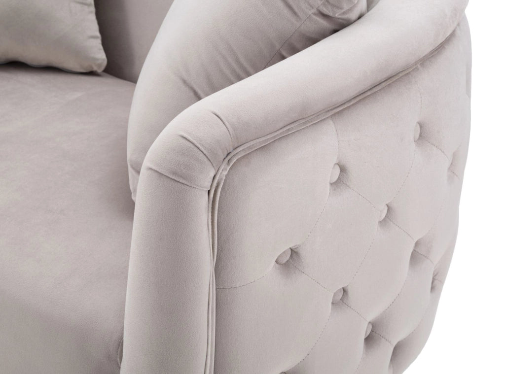 Divanetto in tessuto grigio con gambe dorate cm 127x74x71