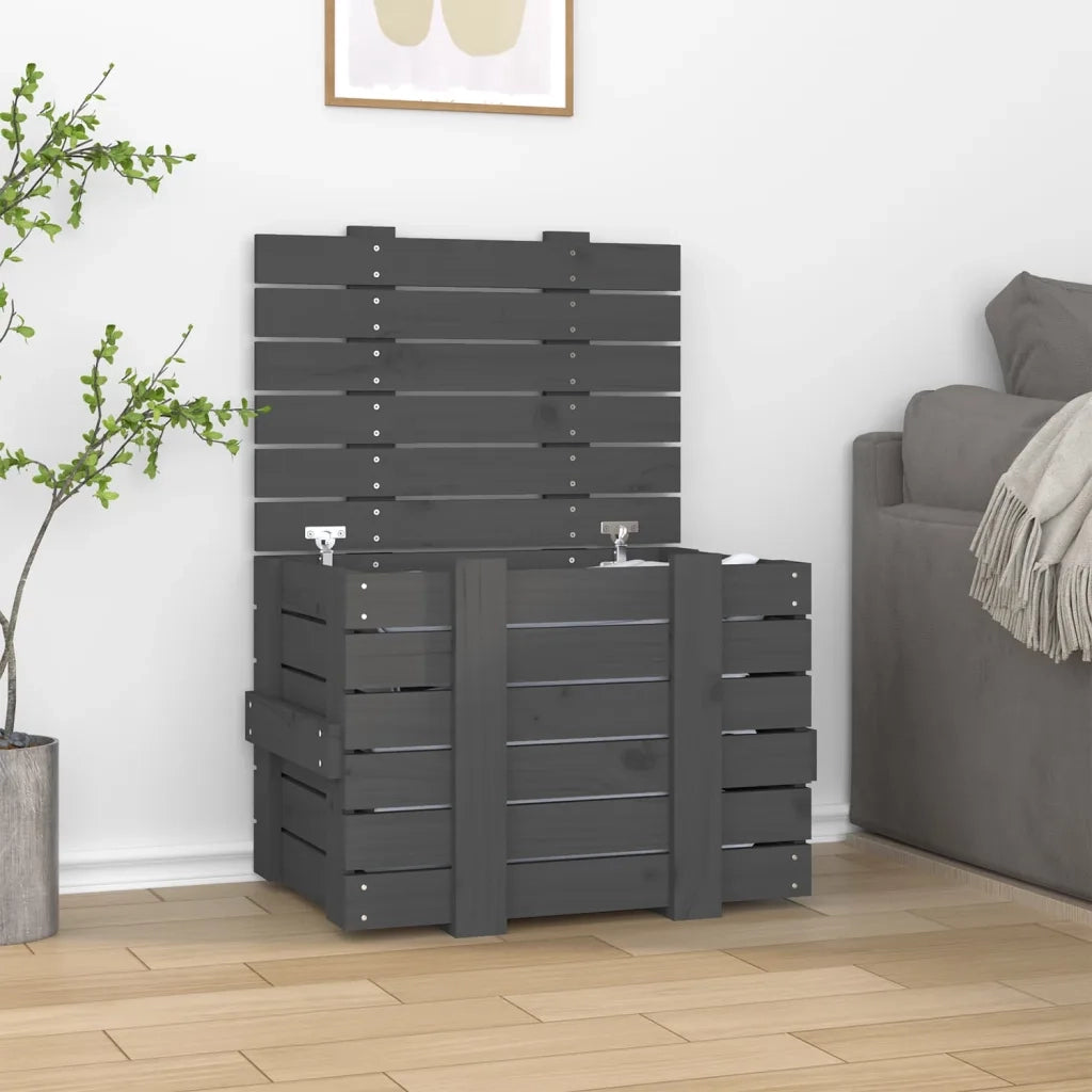 Contenitore Portaoggetti Grigio 58x40,5x42 cm Massello di Pino 824995