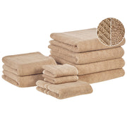 Set di 9 asciugamani in morbido cotone beige con motivo a spina di pesce stile varie dimensioni classico ospiti bagno
