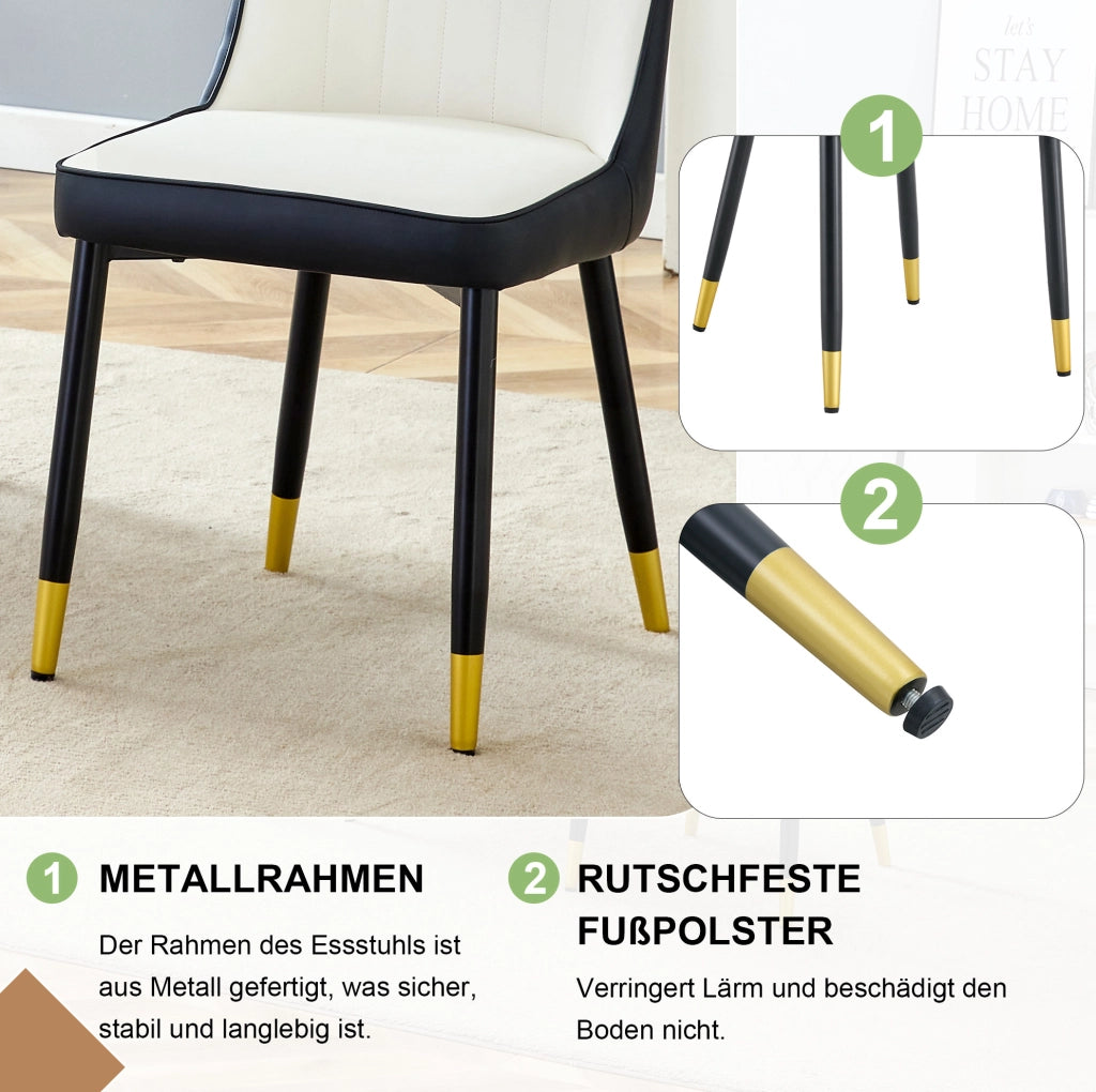 Set di 2 sedie da pranzo in PU bianco e nero con gambe in metallo