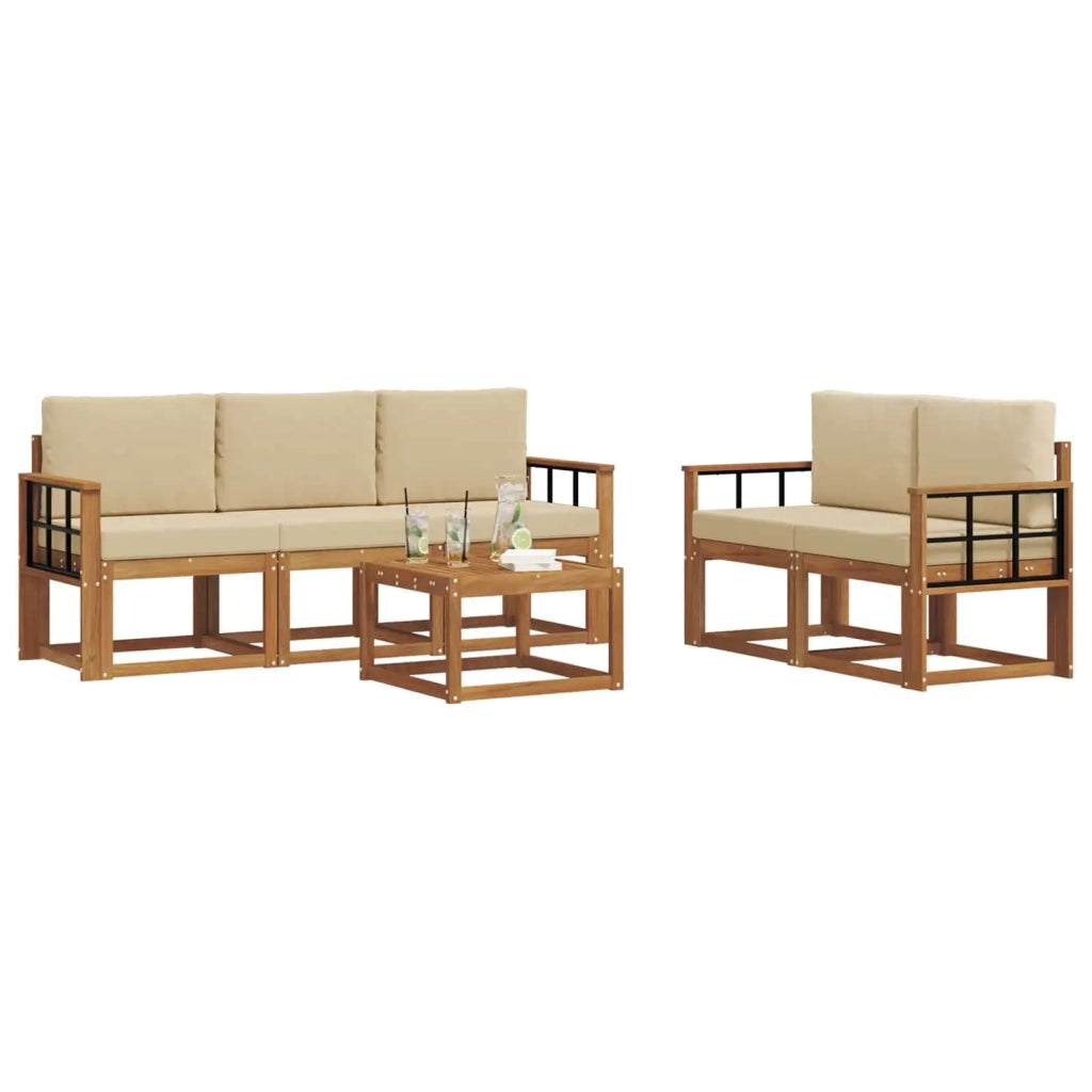 Set di divani da esterno con cuscino 6 pcs Naturale e Beige