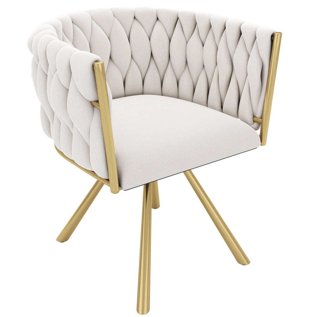 Set 2 sedie da pranzo girevoli 360° in velluto beige e oro; struttura in metallo