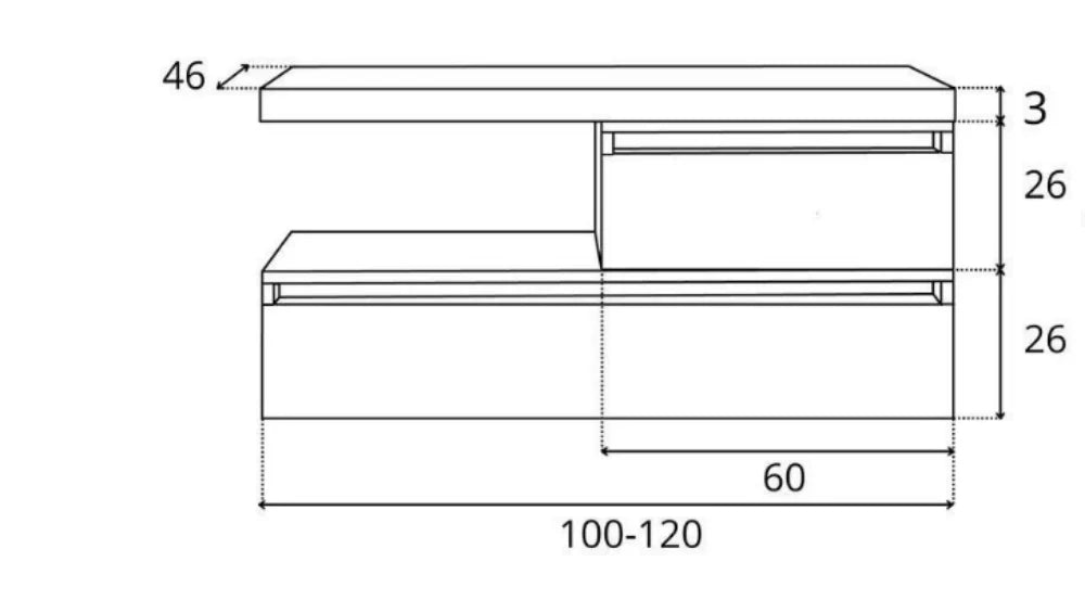 Mobile bagno componibile CERDEÑA con modulo e piano top da 100 cm, lavabo e colonna, senza specchio