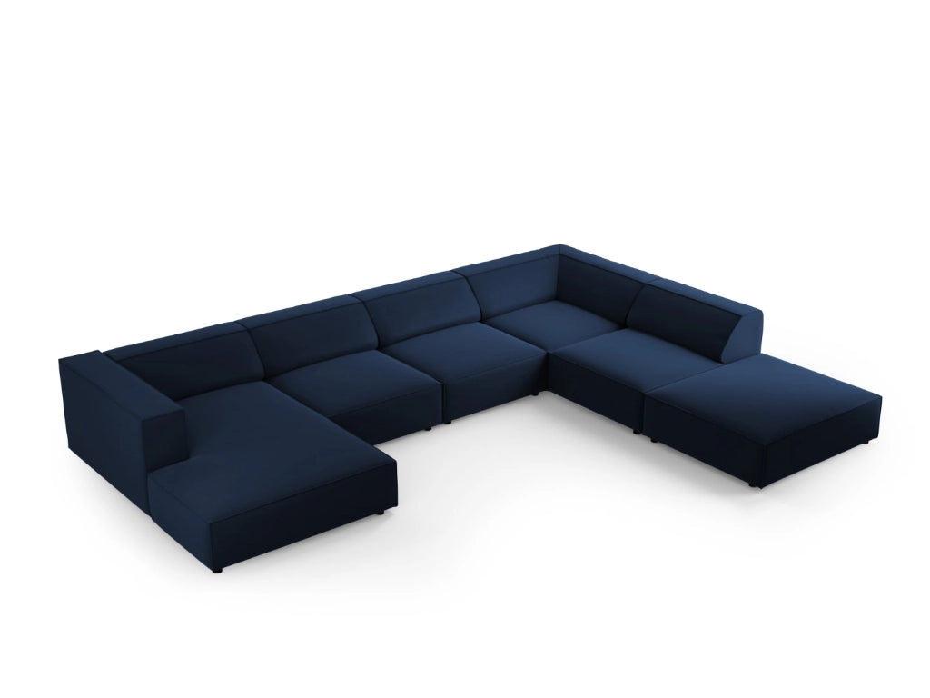 Cosmopolitan Design - Divano panoramico destro "Arendal" 7 posti in velluto blu reale 