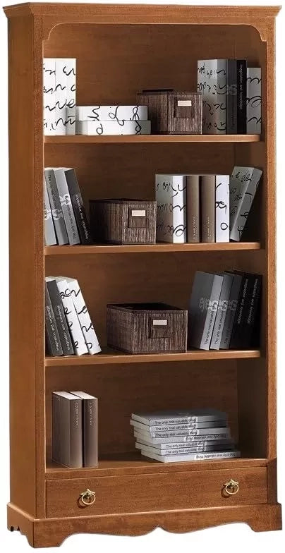 Libreria classica 4 ripiani 1 cassetto, tinta noce cm 94x36x189h (312) - Mobili 2G