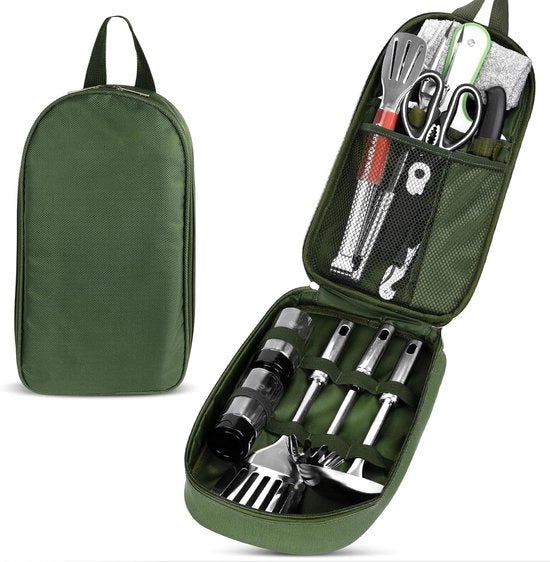 Set di Organizzazione per Viaggio 12 Stck con Cucchiaio e Spatola in Silicone Multifunzionale, Coperchio e Tasca Impermeabile per Accessori da Campeggio.