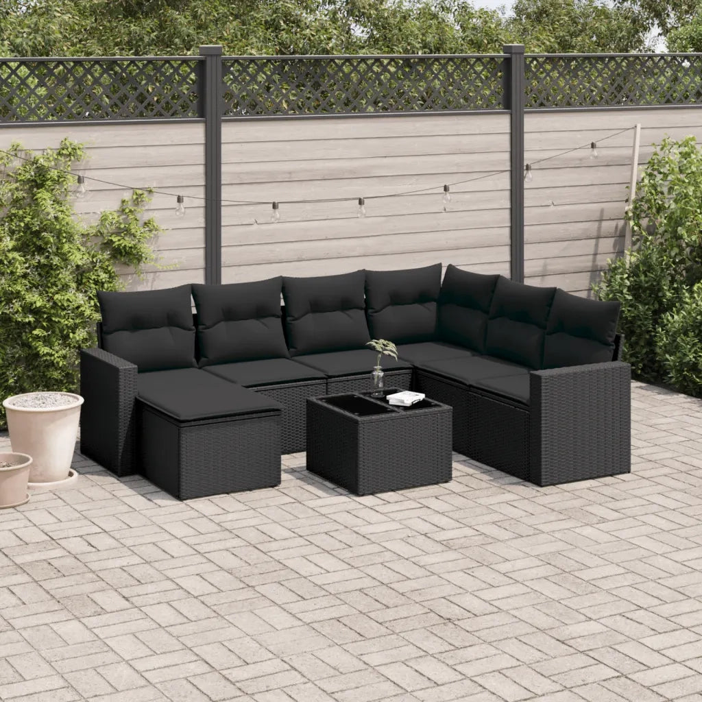 Set Divani da Giardino con Cuscini 8 pz Nero in Polyrattan 3219295