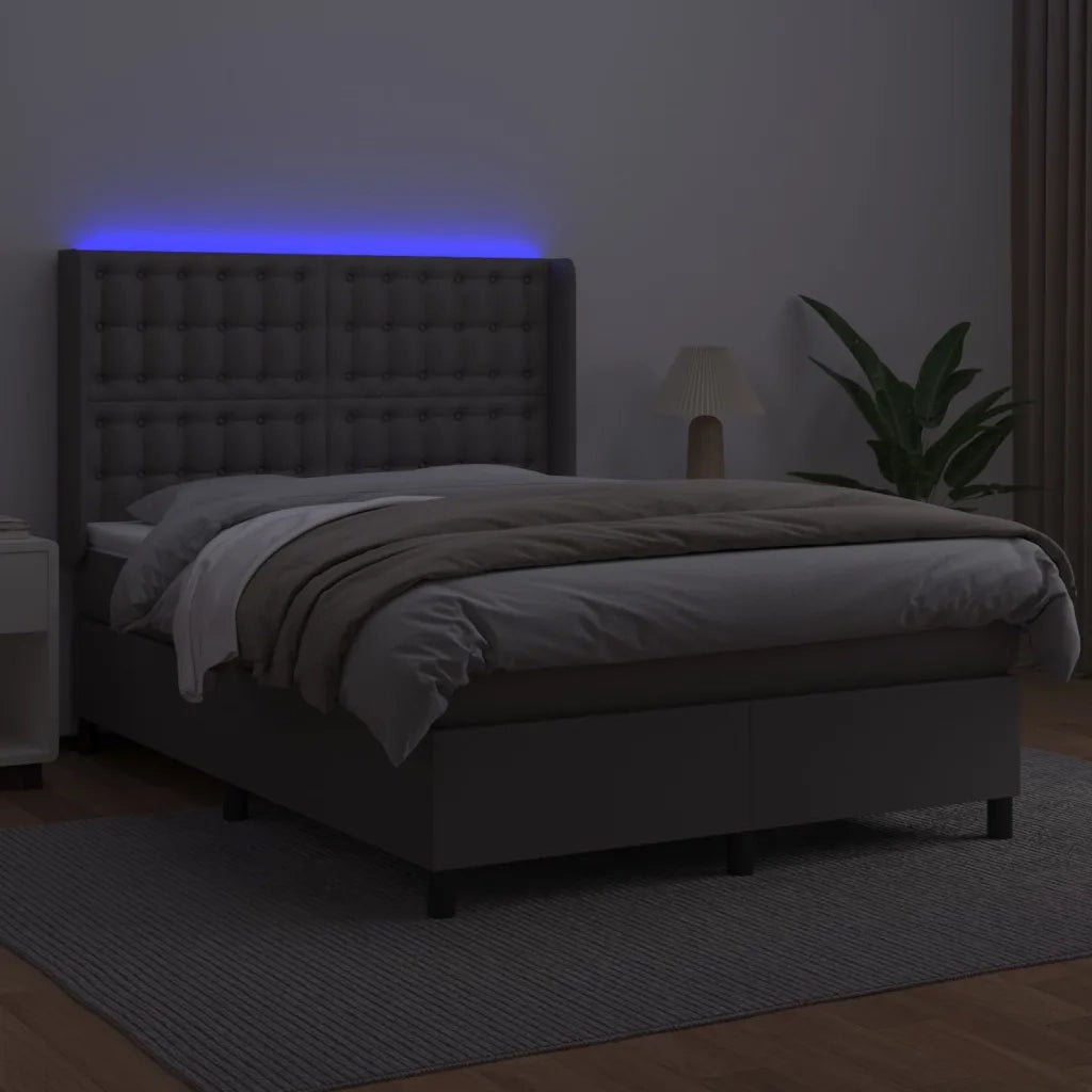 Giroletto Molle con Materasso e LED Grigio 140x190cm Similpelle