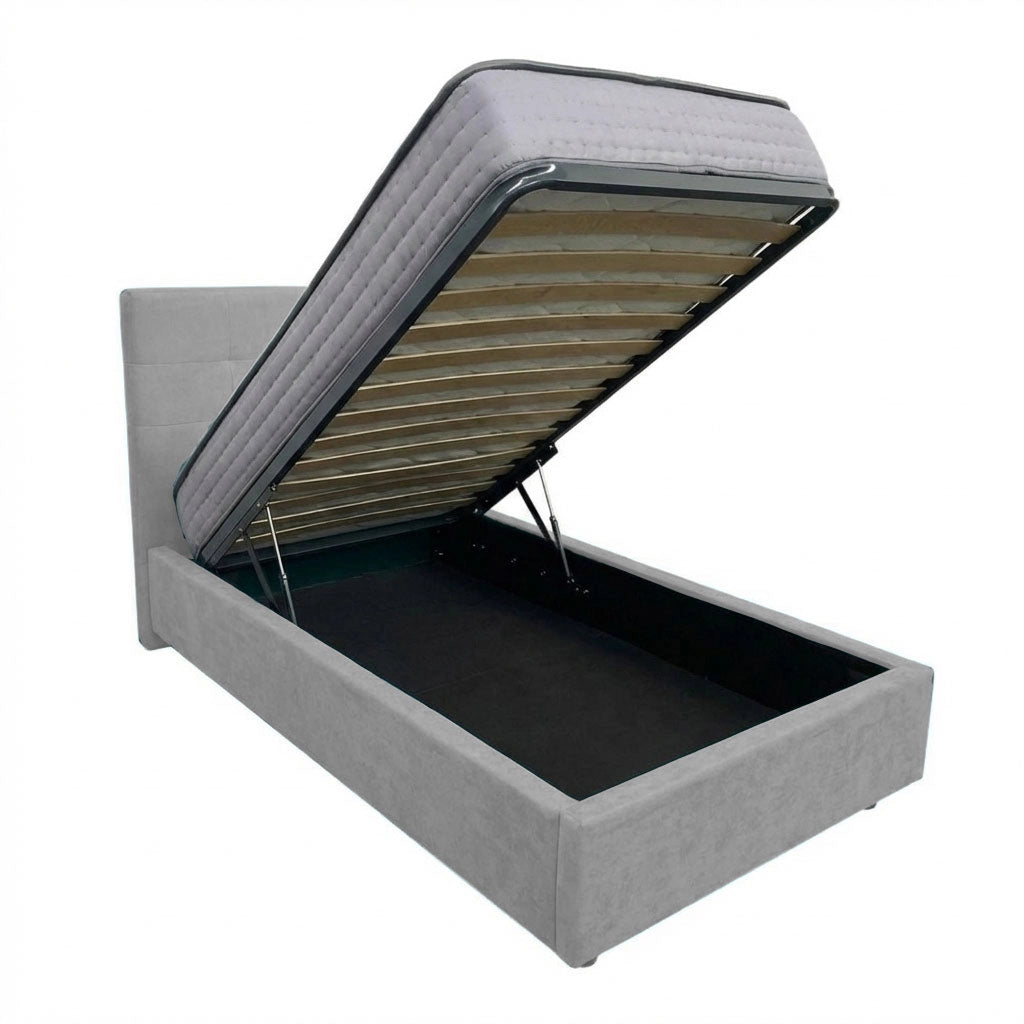 Letto contenitore singolo 80x190 cm con rete ortopedica a doghe, tessuto Enjoy, made in Italy - 20 Silver