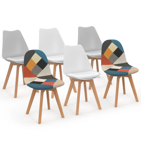IDMarket - Set di 6 sedie SARA in mix cromatico bianco x2, grigio chiaro x2 e patchwork multicolore