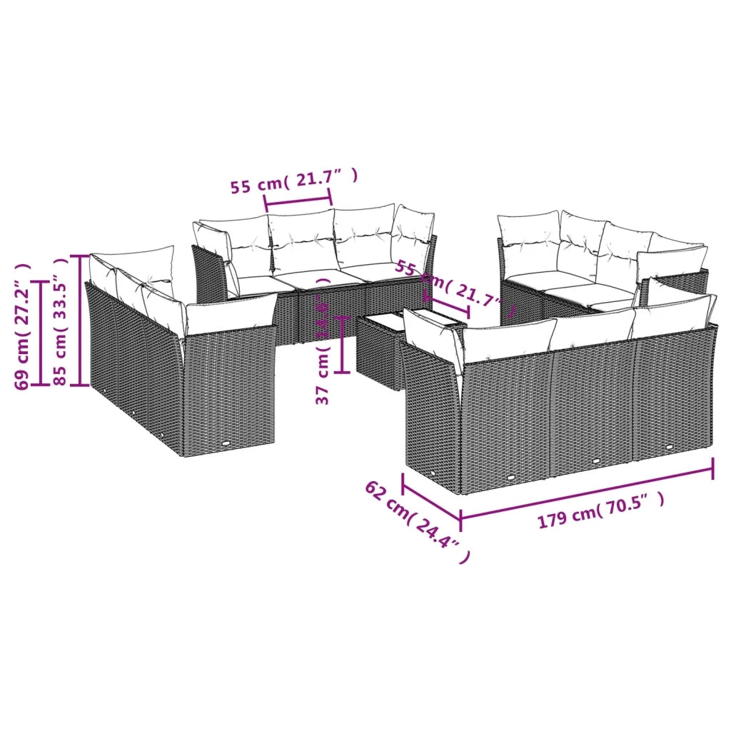 Set Divano da Giardino 13 pz con Cuscini Beige in Polyrattan 3249177