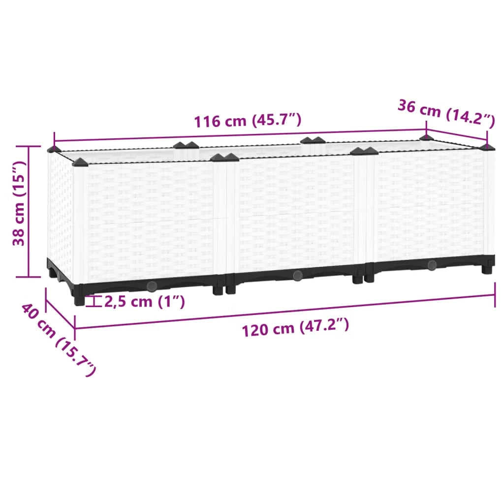 Fioriera rialzata per piante fiori terrazza giardino 120 x 40 x 38 cm polipropilene grigio 02_0039201