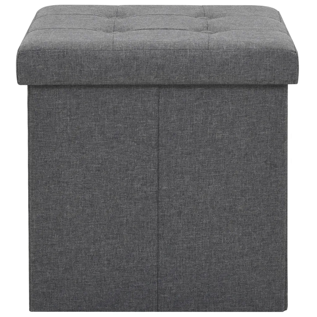 Sgabello Pieghevole con Contenitore Grigio Scuro in Simil Lino 247077