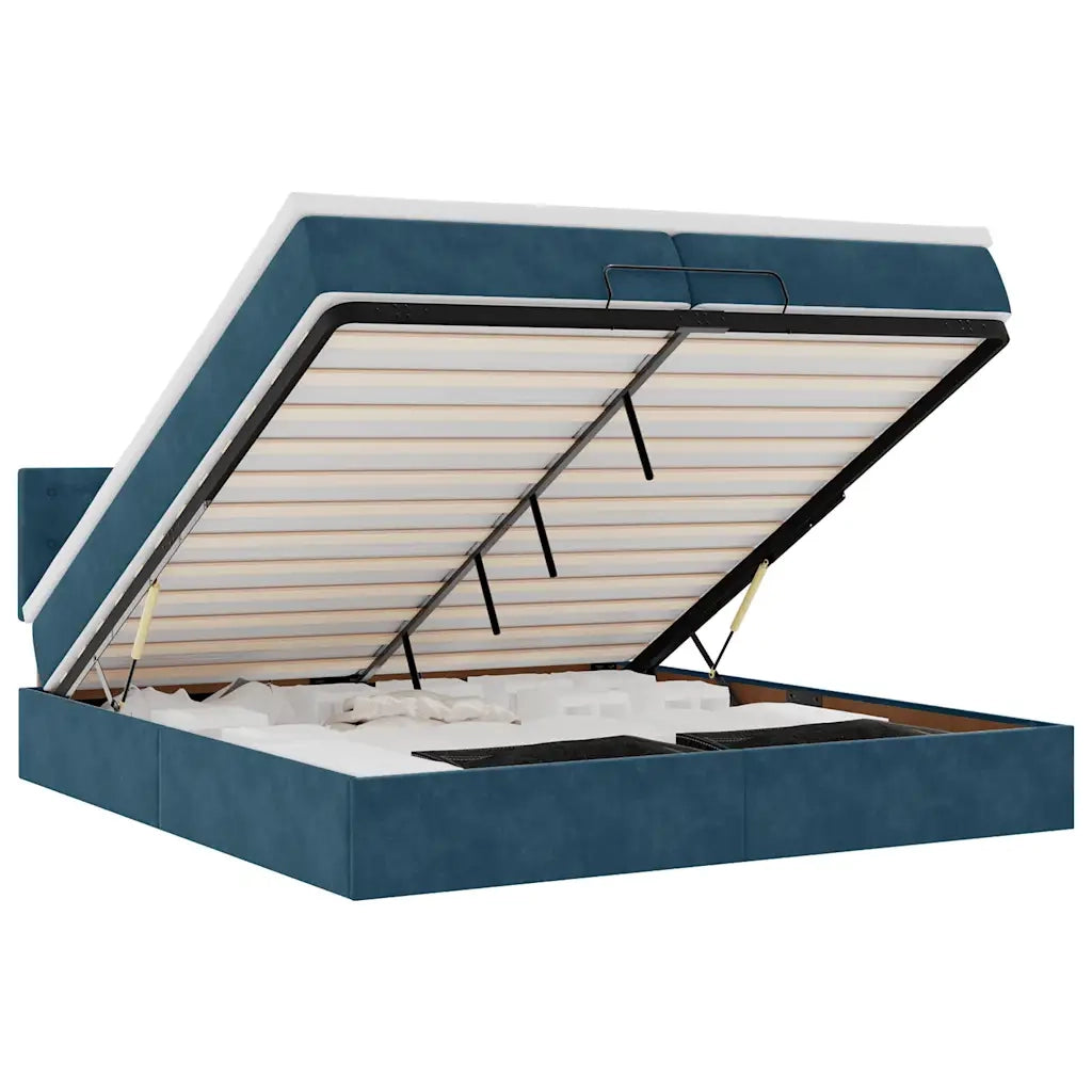 Pouf Letto con Materassi e LED Blu Scuro 200x200cm Velluto 3312792