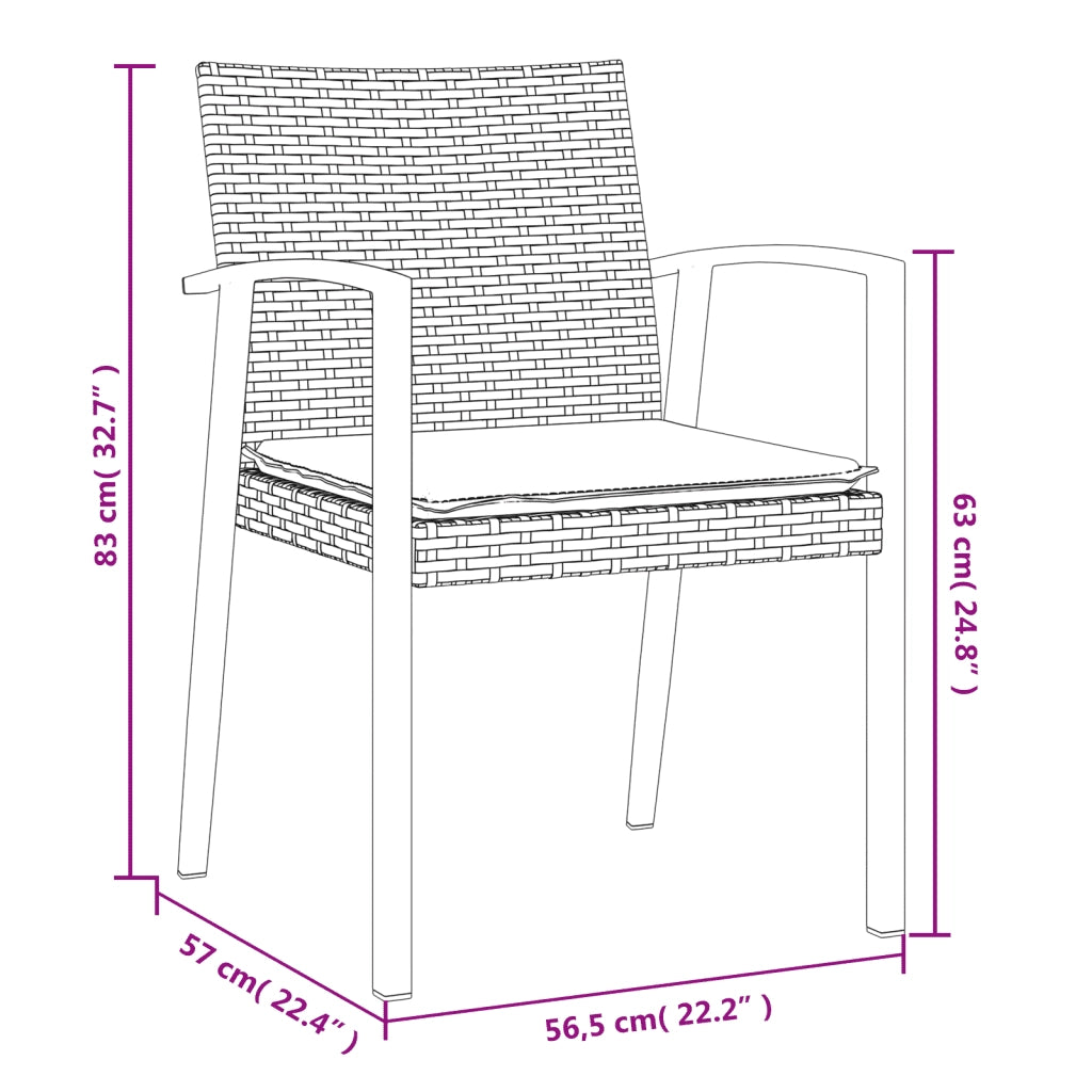 Set Pranzo da Giardino 7 pz con Cuscini in Polyrattan e Acciaio