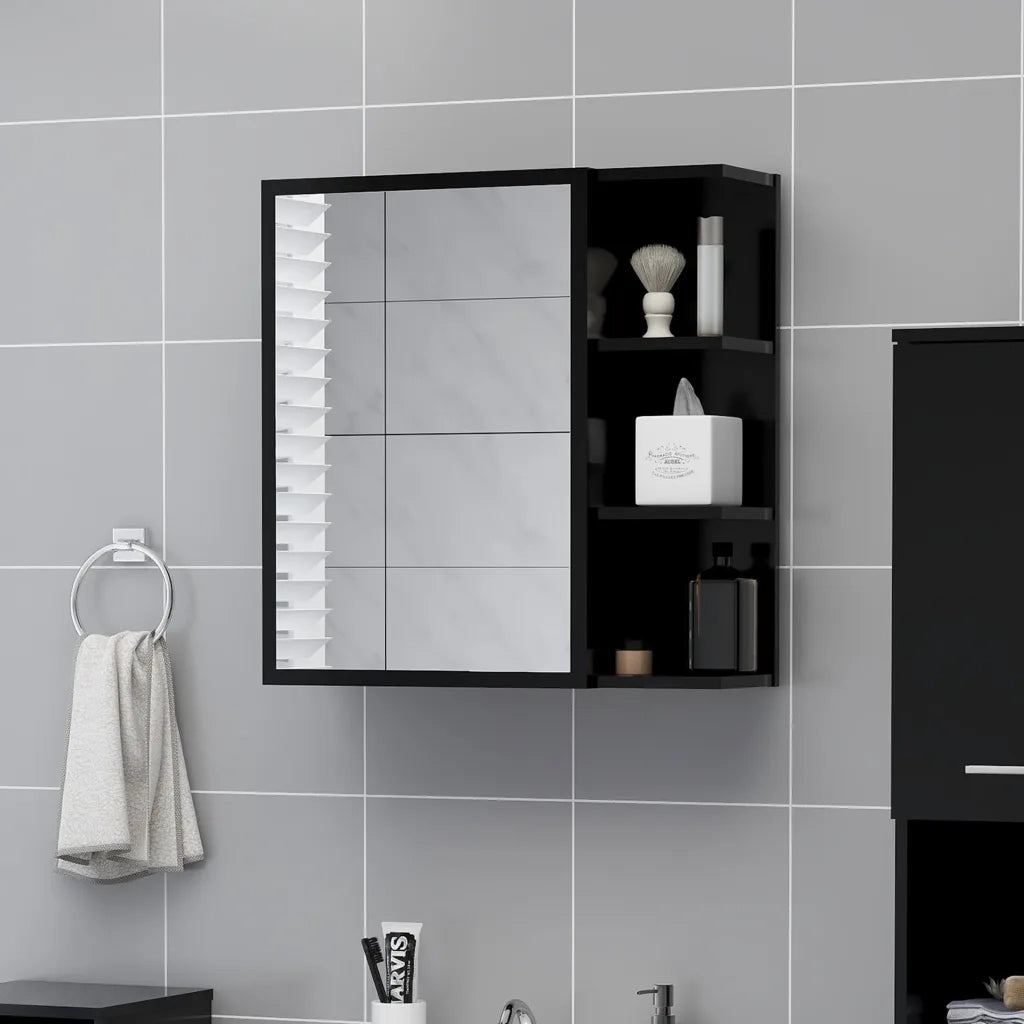 Mobile Bagno con Specchio Nero 62,5x20,5x64cm Legno Multistrato 803309