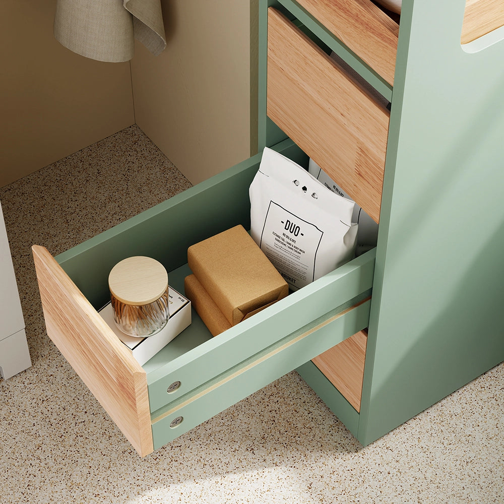 SoBuy | Mobiletto bagno salvaspazio verde con 4 ruote | Mobile bagno con 3 cassetti | Cassettiera per bagno | 23.3x65.3x82.0 cm | Capacità di carico 40 kg | BZR54-II-GR