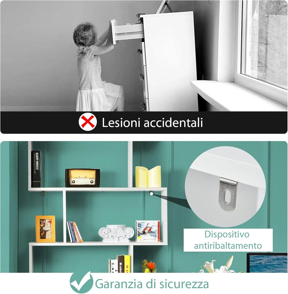 Libreria in Legno Scaffale Multifunzionale a 6 Ripiani per Piante e Libri per Ufficio Casa Ripiano a Forma di S, 80 x 23 x 192 cm (Bianco)
