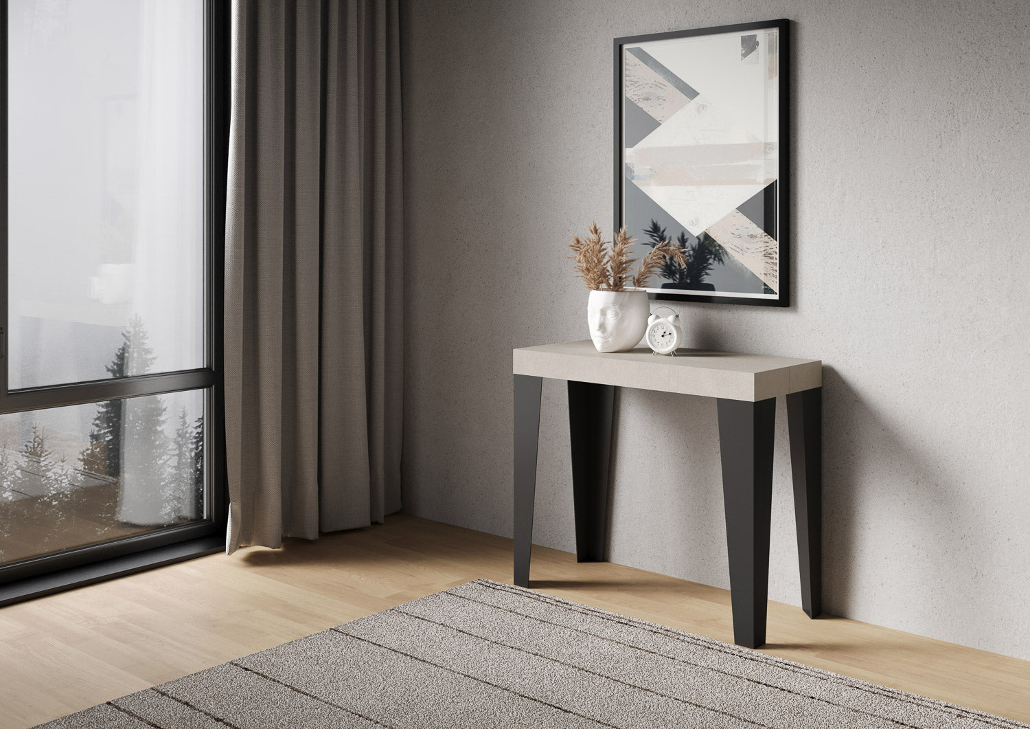 Consolle Allungabile 90-300x40x77 cm Flame Premium Cashmere Telaio Antracite