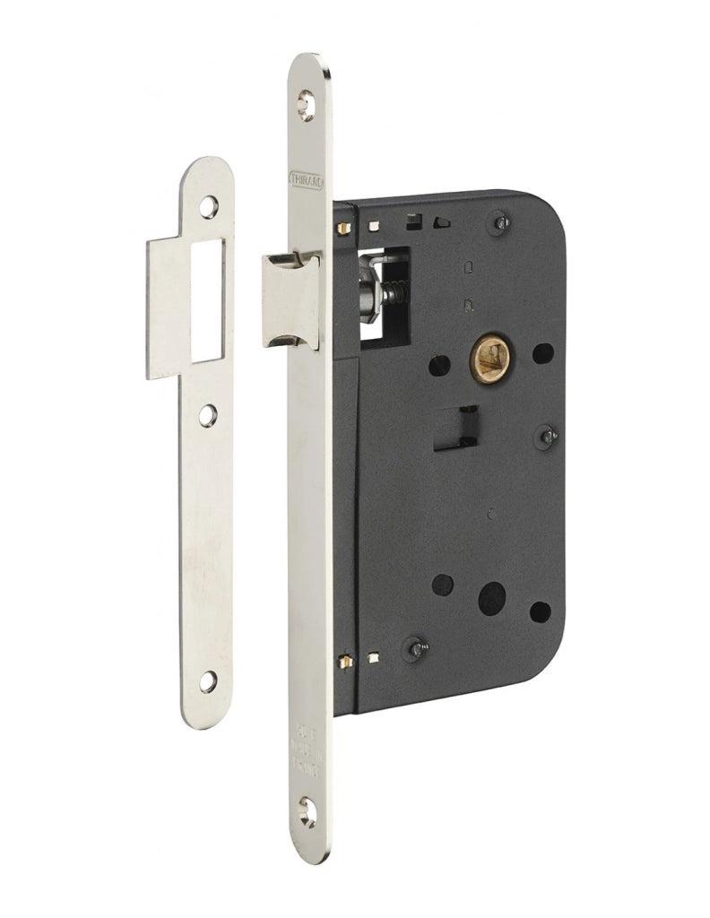 Serratura da incasso con scrocco, asse 60 mm, frontale nichelato – THIRARD