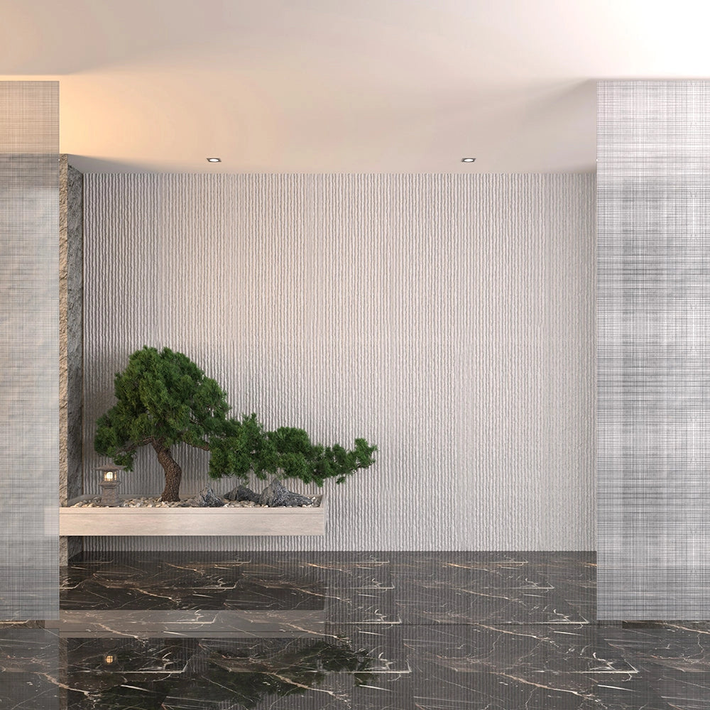 Set 12 Pannelli Decorativi Area 8,6 mq 120x60x2,5 cm Rivestimento Murale Effetto Pietra Graffiata 3D in PU Bianco